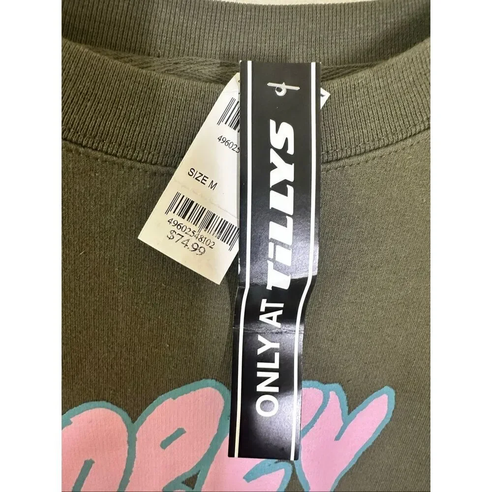Obey Green and Pink Pullover Bubble Letters Crewneck Sweater Size Medium - Picture 3 of 3
